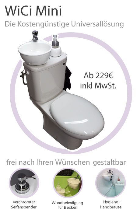 WiCi Mini, ein kleines Handwaschbecken, an praktisch jedes WC anpassbar